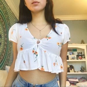 LA HEARTS PACSUN floral babydoll white crop top M
